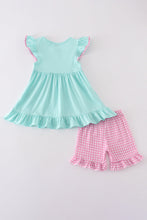 Mint princess embroidery gingham shorts set - ARIA KIDS