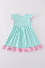 Mint princess embroidery gingham ruffle dress - ARIA KIDS
