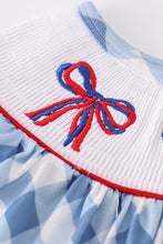 Blue bow embroidery smocked dress - ARIA KIDS