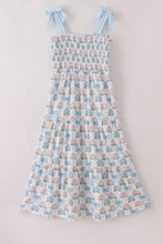 Blue hydrangea bow smocked mom&me dress - ARIA KIDS