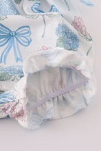 Blue hydrangea bow print ruffle bubble - ARIA KIDS