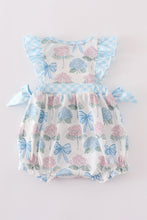 Blue hydrangea bow print ruffle bubble - ARIA KIDS