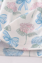 Blue hydrangea bow print ruffle bloomer set - ARIA KIDS