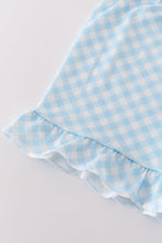 Blue hydrangea bow print ruffle shorts set - ARIA KIDS