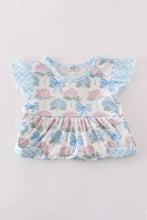 Blue hydrangea bow print ruffle shorts set - ARIA KIDS
