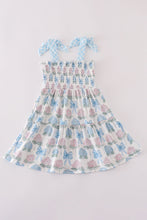 Blue hydrangea bow smocked mom&me dress - ARIA KIDS