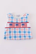 Flag embroidery smocked plaid bubble - ARIA KIDS