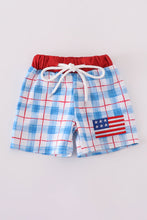 Flag embroidery smocked plaid swim trunkis UPF50+ - ARIA KIDS