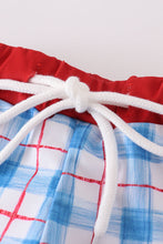 Flag embroidery smocked plaid swim trunkis UPF50+ - ARIA KIDS