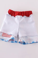 Flag embroidery smocked plaid swim trunkis UPF50+ - ARIA KIDS