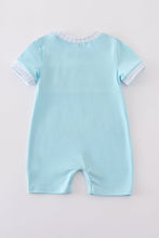 Blue fire truck police car embroidery smocked romper - ARIA KIDS