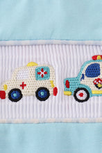 Blue fire truck police car embroidery smocked top - ARIA KIDS
