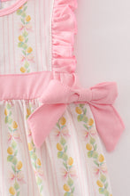 Pink lemon print bow ruffle bubble - ARIA KIDS