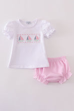 Pink stripe seersucker sailboat embroidery bloomer set - ARIA KIDS