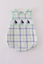 Green seersucker sailboat embroidery smocked bubble - ARIA KIDS