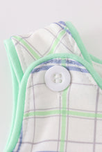 Green seersucker sailboat embroidery smocked bubble - ARIA KIDS