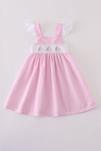 Pink stripe seersucker sailboat embroidery smocked dress - ARIA KIDS