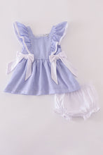 Blue stripe seersucker ruffle bloomer set - ARIA KIDS