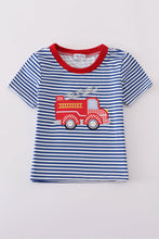 Blue stripe fire truck applique top - ARIA KIDS