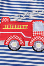 Blue stripe fire truck applique top - ARIA KIDS