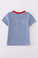 Blue stripe fire truck applique top - ARIA KIDS