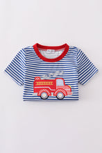 Blue stripe fire truck applique top - ARIA KIDS