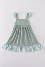 Sage stripe flutter trim ruffle dress - ARIA KIDS