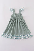 Sage stripe flutter trim ruffle dress - ARIA KIDS