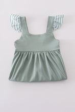 Sage stripe flutter trim ruffle dress - ARIA KIDS