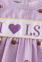 Purple stripe seersucker football I love LSU embroidery set - ARIA KIDS