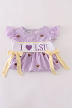Purple stripe seersucker football I love LSU embroidery set - ARIA KIDS