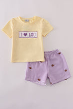 Purple stripe seersucker football I love LSU embroidery set - ARIA KIDS