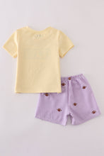 Purple stripe seersucker football I love LSU embroidery set - ARIA KIDS