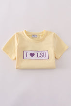 Purple stripe seersucker football I love LSU embroidery set - ARIA KIDS