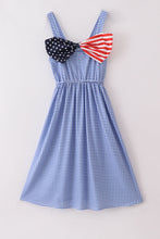 Blue flag bow gingham mom dress - ARIA KIDS