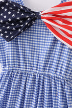 Blue flag bow gingham mom dress - ARIA KIDS