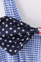Blue flag bow gingham mom dress - ARIA KIDS