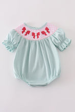Blue bow pearl smocked bubble - ARIA KIDS