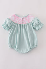Blue bow pearl smocked bubble - ARIA KIDS