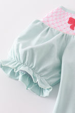 Blue bow pearl smocked bubble - ARIA KIDS