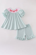 Blue bow pearl smocked ruffle shorts set - ARIA KIDS