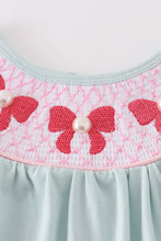 Blue bow pearl smocked ruffle shorts set - ARIA KIDS