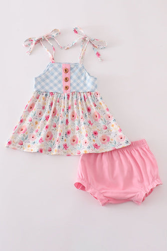 Pink floral print strap bloomer set - ARIA KIDS