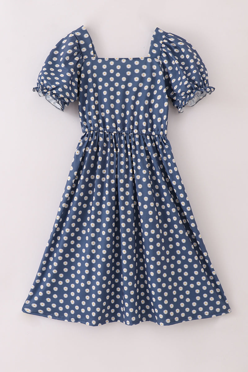 Navy daisy print mom dress - ARIA KIDS