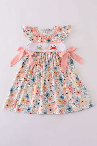 Floral crab embroidery bow ruffle dress - ARIA KIDS