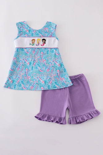 Mermaid lagoon embroidery shorts set - ARIA KIDS