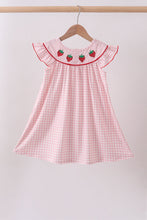 Pink strawberry embroidery gingham dress - ARIA KIDS