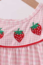 Pink strawberry embroidery gingham dress - ARIA KIDS