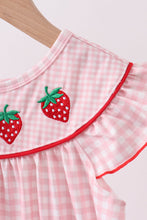 Pink strawberry embroidery gingham dress - ARIA KIDS