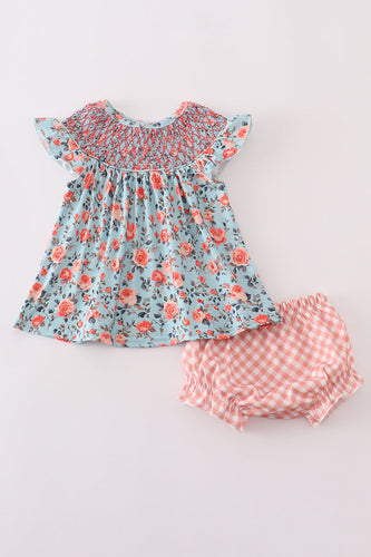 Blue floral smocked bloomer set - ARIA KIDS